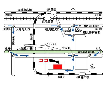 鶴見アウトレットへの道順マップです。